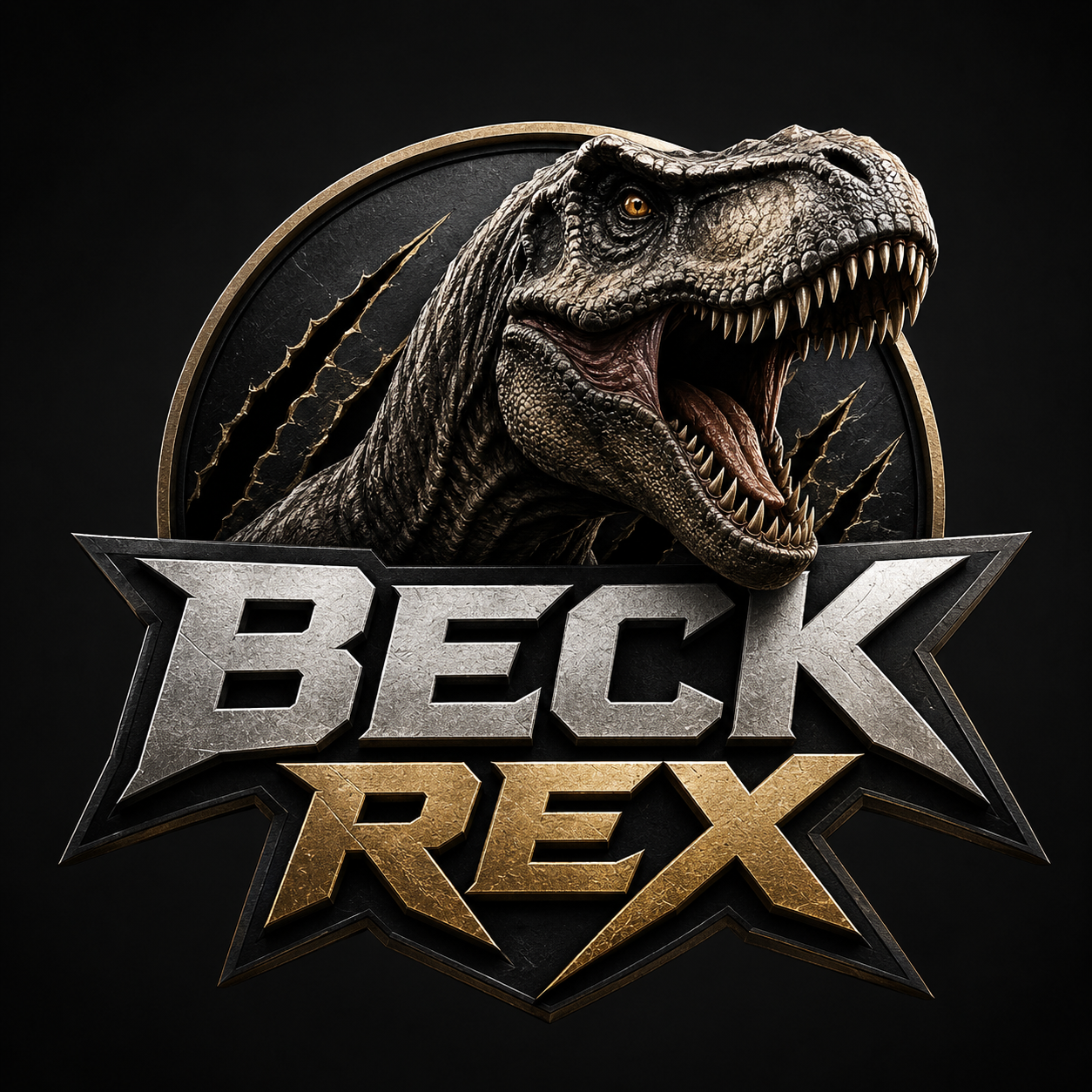 A Beck Rex dinosaur badge